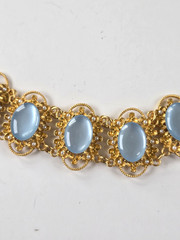 Moonglow Blue Lucite Gold Link Collar, Vintage Filigree Choker Necklace