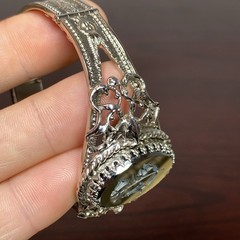 Whiting & Davis Intaglio Lily Flower Cameo Silvertone Hinged Bracelet Mesh Bags