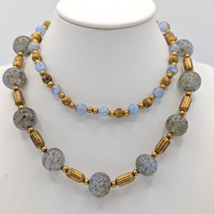 Vintage Murano Venetian Glass Necklace Periwinkle Blue Sommerso Aventurine 28″
