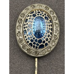 Vintage Art Deco Stick Pin Jabot Blue Glass Paste Rhinestone Screw Back Mosiac