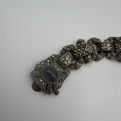 VTG Judith Jack Sterling Silver Marcasite Black Onyx Panel Bracelet 7.5″ 46g
