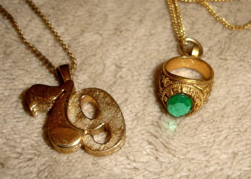 Vintage Avon 79 Charm Pendant and Unbranded 1979 Mini Senior Class Ring Pendant
