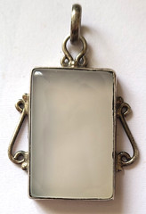 VINTAGE STUNNING STERLING SILVER OPALITE GEMSTONE PENDANT SIGNED 925