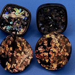 EARRINGS Lot 2 prs Clip-on encased confetti foil Lucite/Acrylic resin vtg 1970s