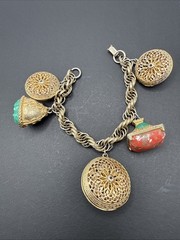 Vintage Etruscan Revival Huge Charm Bracelet 7” J110