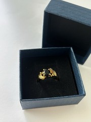Vintage Black Cubic Zirconia Ring Gold Plated Womens Size 6.5