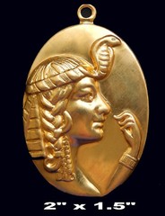 Cleopatra Oval w. Loop /Egyptian Revival /Raw Brass Stamping / 1 Piece.