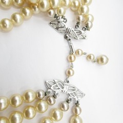 Four Multi-Strand Vintage Faux Peal Classic Necklace Signed Japan Creamy Beige