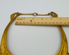 RARE Vintage Signed THAILAND Etched BRASS Collar Necklace ~ KITTY CATS W/ BELLS