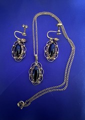 Vintage Sorrento 12k GF Marques Black Onyx Necklace Earring Set