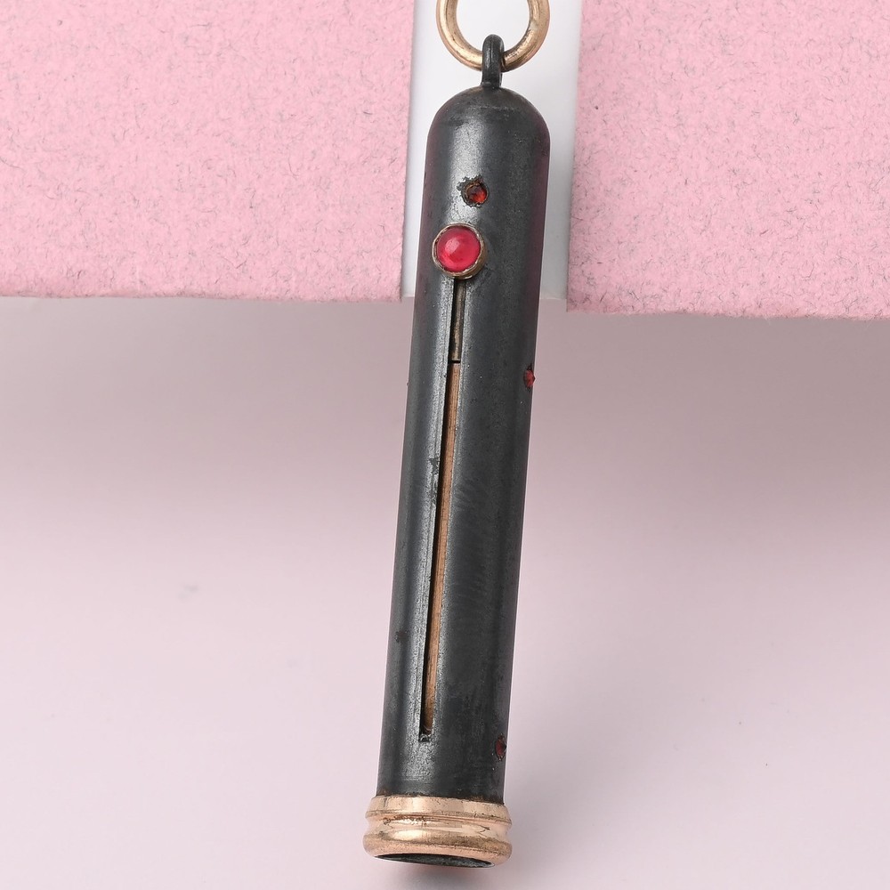 Antique Victorian NIELLO Red Paste Gold Filled Mechanical Pencil Pendant