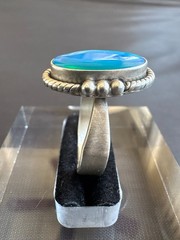 Vintage 925 Sterling Silver Blue Green Stone Ring Adjustable Size