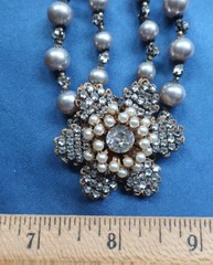 Vtg Signed Miriam Haskell Pearl Choker Necklace Frank Hess Floral Rhinestone