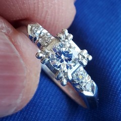 Original EARTH MINED DIAMOND Deco Engagement Ring Vintage PLATINUM Solitaire 6.5