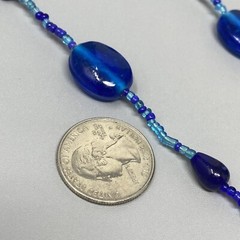Layered Art Glass Necklace Blue Marble Opaque Transparent Bead Seed Acrylic 20″