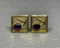 Vintage Purple Stone Yellow Gold Plated Cuff Links