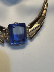 Vntg Art Deco Faceted Peking Blue Glass Open Back Choker Necklace Corocraft? EUC