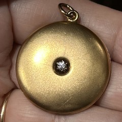 Victorian 9.9g Round Matte Gold Filled Locket Pendant Photo C Co Stamp CZ Stone