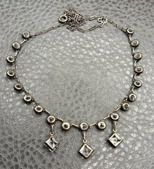 Vintage Art Deco Sterling Silver Open Back Crystal Choker Necklace Dangle 16”