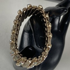 Vintage Goldtone 5 Row Aurora Borealis Rhinestone Bracelet Cuff Expandable