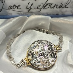 Custom Vintage 10k White & Yellow Gold Filled Bracelet,Vtg Czech Carnival? Glass