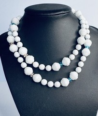 Miriam Haskell Vintage Signed Milk Glass Bead Necklace Any Multi Color Crystals