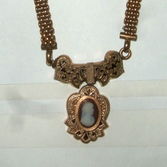 Antique Victorian Cameo Neckace Wide Chain Gorgeous Estate Jewelry