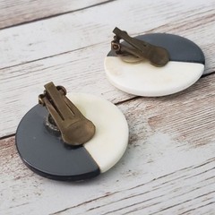 Vintage Clip On Earrings Black & Cream with Inset Design