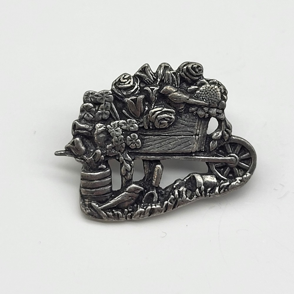 Vintage Birds And Blooms Pewter Pin Gardening