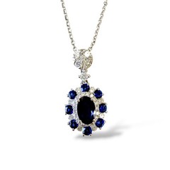 18k White Gold Pendant Necklace with Blue Sapphire & White Diamonds 3.51g. 18″