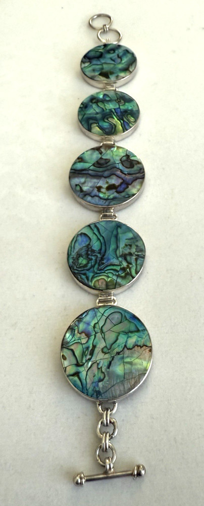 JTV Sterling Abalone Link Bracelet Toggle Clasp New Signed BC 925