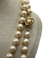 Vintage Liz Claiborne Glass Faux Pearls Necklace 8mm Individually Knotted 36”