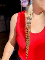 16” Long Feather Earring with Quartz Crystal
