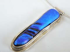 Vintage Sterling Silver 925 Modernist Glass Slide Choker Necklace 17″