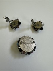 Vtg Set Of Aurora Borealis Crystals Pin Brooch And Matching Clip On Earrings