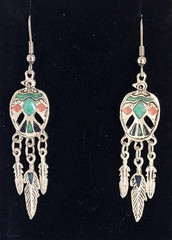 Vintage Thunderbird Enamel Feather Dangle Silver Tone Earrings 2.25″