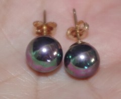Old Stock 9MM Gray Majorca Round Pearl Stud Earrings