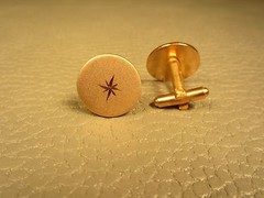 Contemporary Classic “Brushed Finish” Star Center Yellow Gold Plated Cuff Links