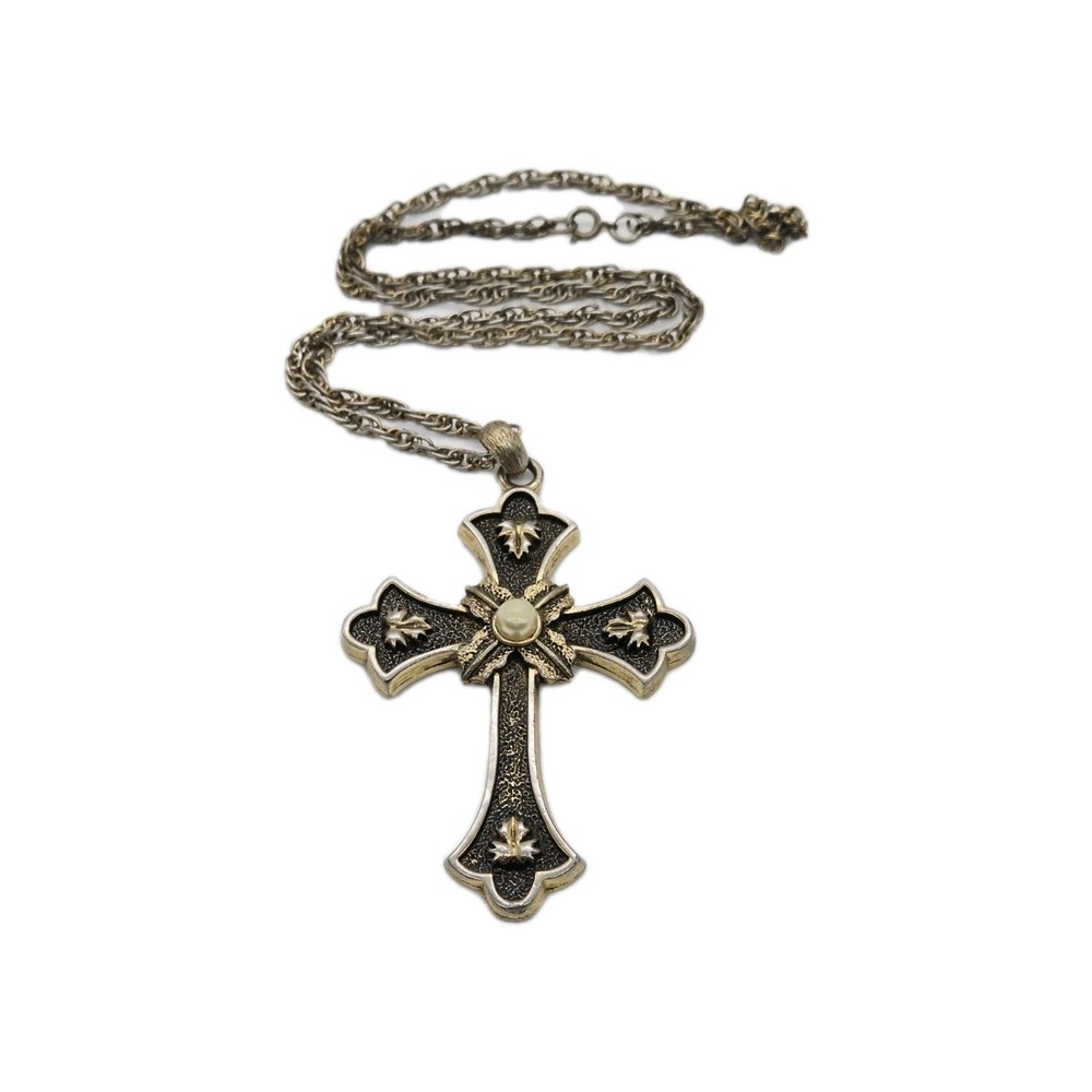 Sarah Coventry Cross Pendant Necklace 1974 Florentine Limited Ed Vintage 25 in