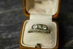 Art Deco Three-Stone Round Lab Created Diamond 14K White Gold FN Engagement Ring