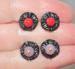 VINTAGE BLACK ONYX FLOWER JACKETS FOR EARRINGS USE WITH ANY STUDS