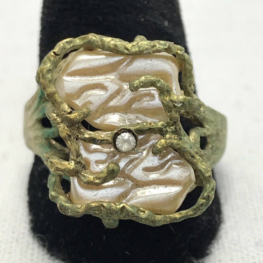 Vintage ESPO 14K GE Gold Plated Mother of Pearl & Crystal Ring varied sizes