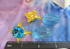 Chunky Statement Earrings Gold Tone Sky Blue Gemstone Pierced Drop Dangle