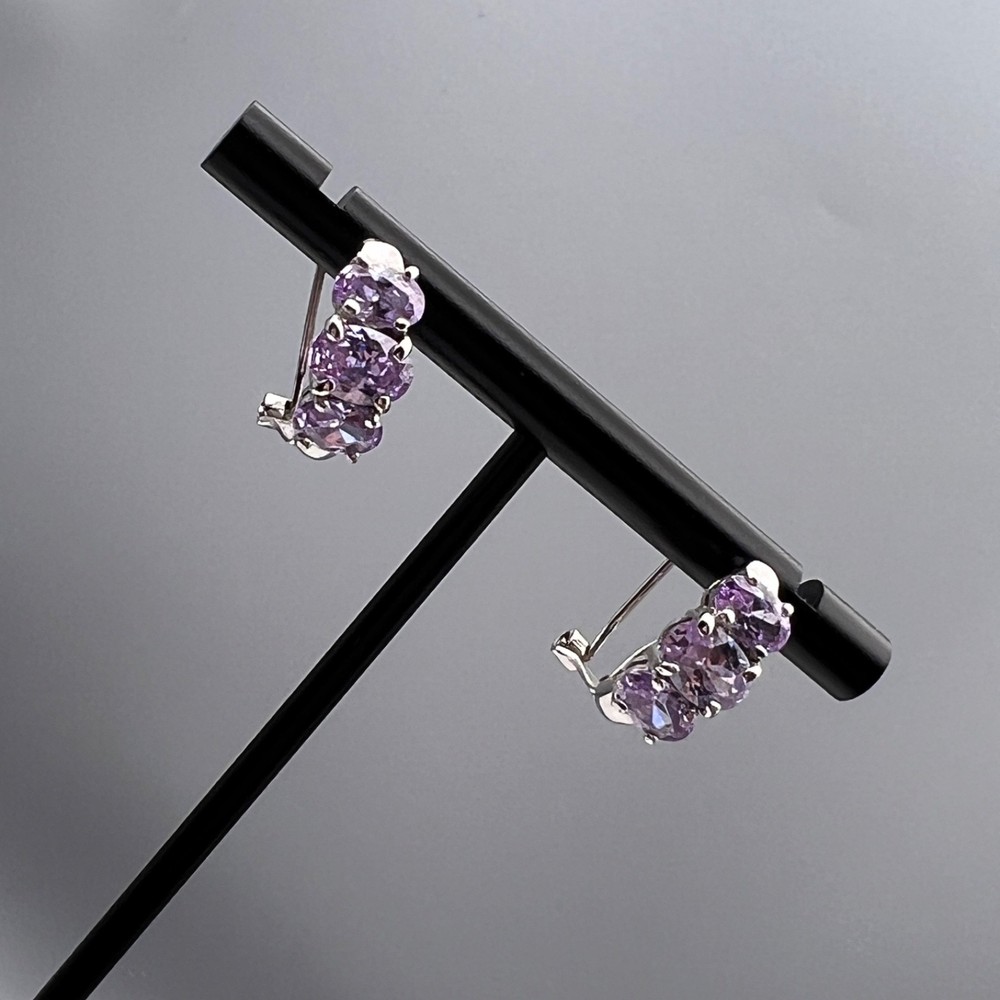 Vintage 925 Amethyst Pastel Half Hoop Earring Sterling Leverback Deco 4.3g