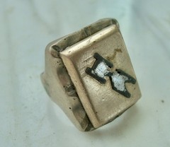 HEAVY 1940’s Vintage “K” MONOGRAM Initial Nickel-Plated Brass BIKER RING Size 9