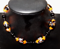 Vintage Jewelry  Orange & Black Beaded Choker Necklace (Japan) 40’s – 13″ ADJ.