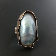 Silver Sculptural Pearl Ring Large Baroque Organic Statement Boho Asymmetrical