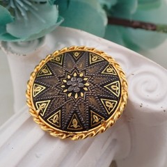 Vintage Miniature Damascene Trombone Clasp Round Domed Pin Brooch