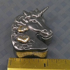 Vintage Torino Pewter Jewelry Set Heart Earrings Unicorn Brooch Pin Trinket Box