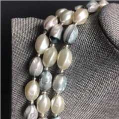 Necklace Clip On Earrings Grey Gray Vintage Triple Strand Silver Gold Push Clasp